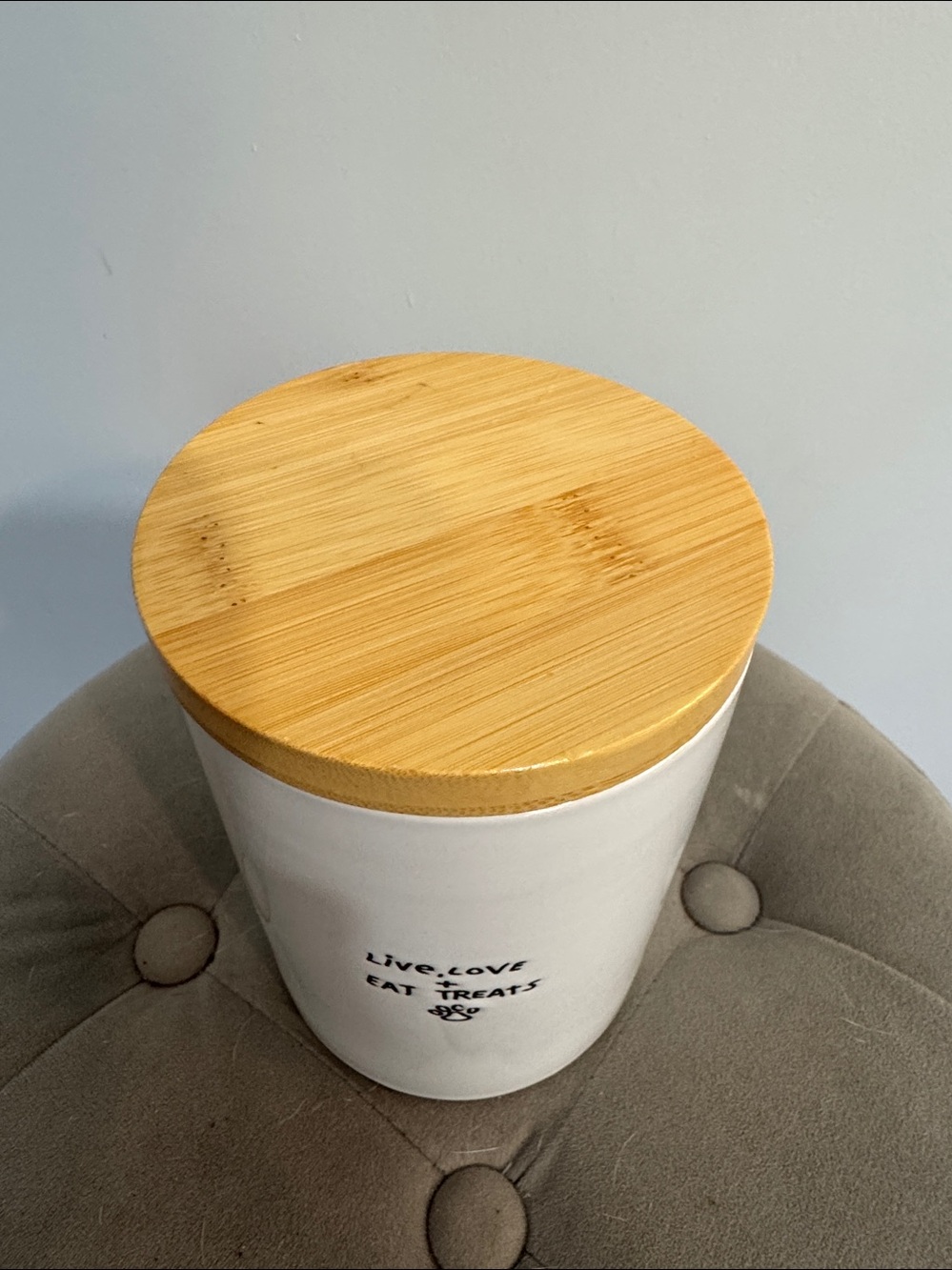 White Ceramic Pet Treat Jar with Bamboo Lid - Picture 2 of 4